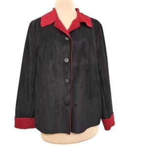 Fu Da New York Black and Red Suede Like Button Front Pockets Jacket Size Large